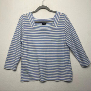 Talbots Petites LP PL‎ Stripe Square Neck Blouse Blue White Nautical Shirt
